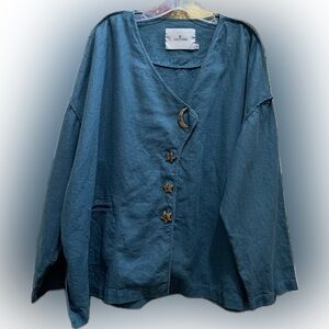 Cheyenne 100% linen shirt jacket celestial buttons 3X